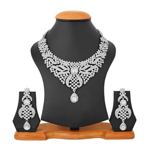 Touchstone Indian Bollywood Crystal Necklace Earrings Set - Picture 5 of 17
